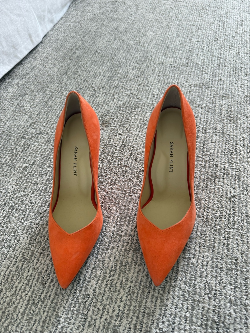 Sarah Flint Bright Orange Suede Pointed-Toe Pumps